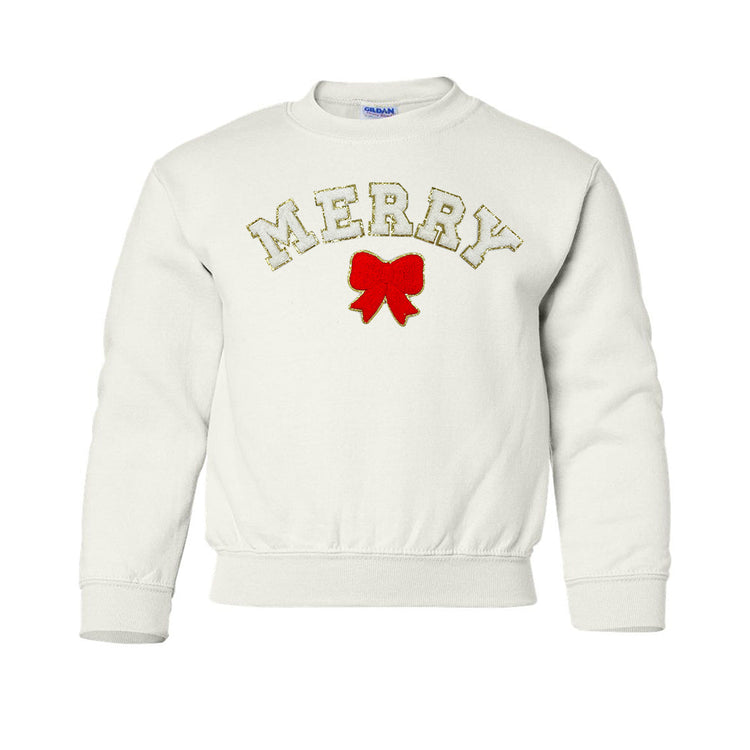 Kids White Merry Letter Patch Crewneck Sweatshirt
