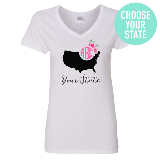 Monogrammed 'State Pride' V-Neck T-Shirt