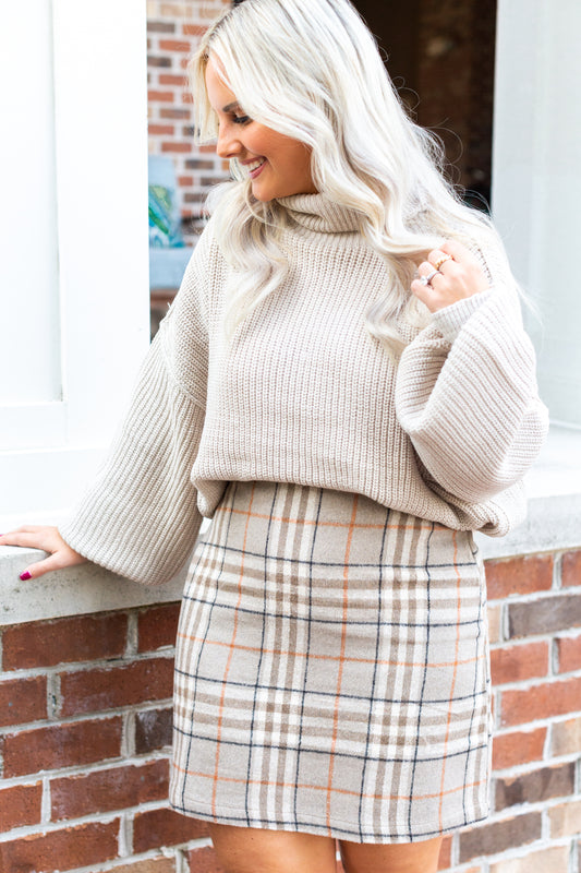 Taupe Plaid Skirt