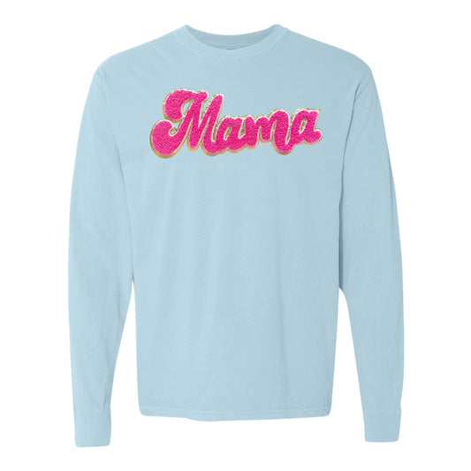 Hot Pink Mama Script Letter Patch Long Sleeve T-Shirt
