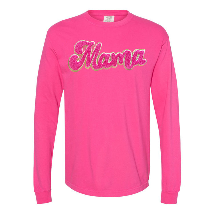 Hot Pink Mama Script Letter Patch Long Sleeve T-Shirt