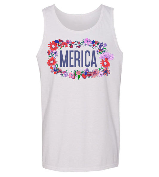 Merica Ladies Floral 4th of July Tank top