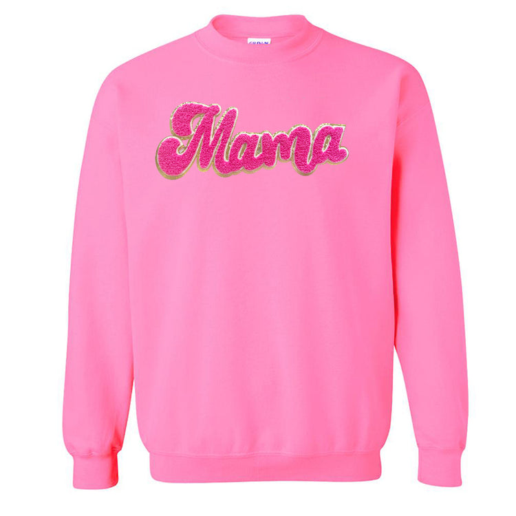 Hot Pink Mama Script Letter Patch Crewneck Sweatshirt