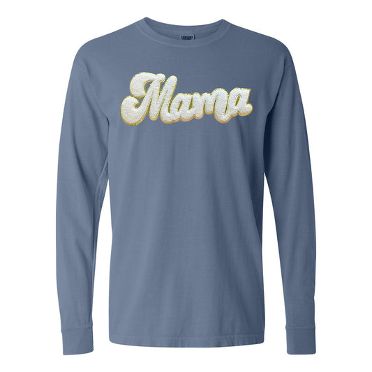White Mama Script Letter Patch Long Sleeve T-Shirt