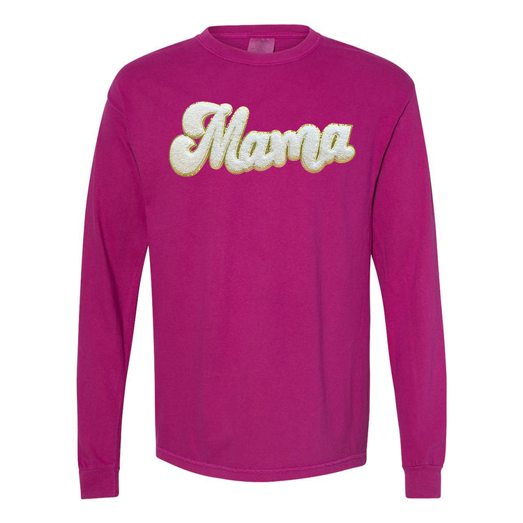 White Mama Script Letter Patch Long Sleeve T-Shirt