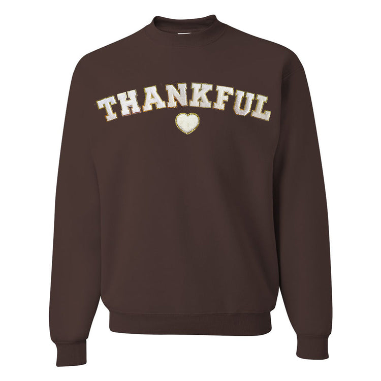 Thankful Letter Patch Crewneck Sweatshirt- Curved With Heart