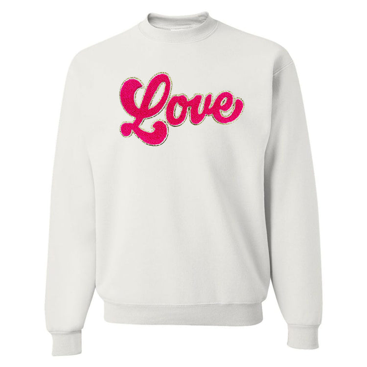 Script Hot Pink Love Letter Patch Crewneck Sweatshirt