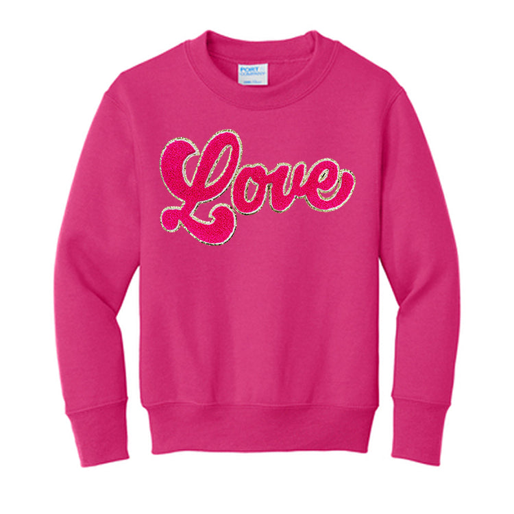 Kids Script Hot Pink Love Letter Patch Sweatshirt