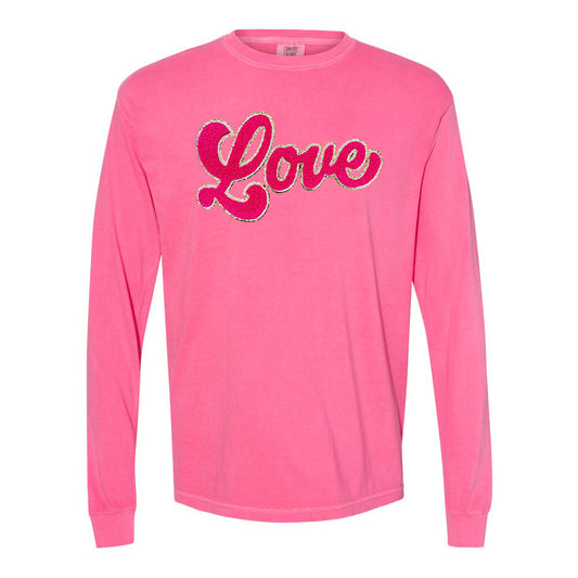 Script Hot Pink Love Letter Patch Long Sleeve T-Shirt