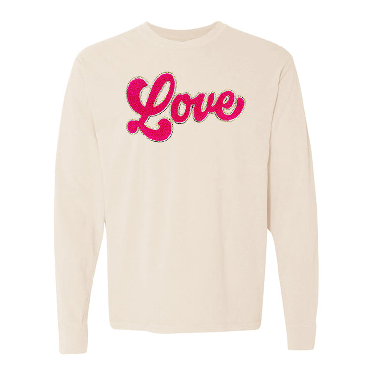 Script Hot Pink Love Letter Patch Long Sleeve T-Shirt