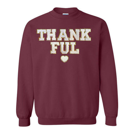 Thankful Letter Patch Crewneck Sweatshirt- Stacked With Heart