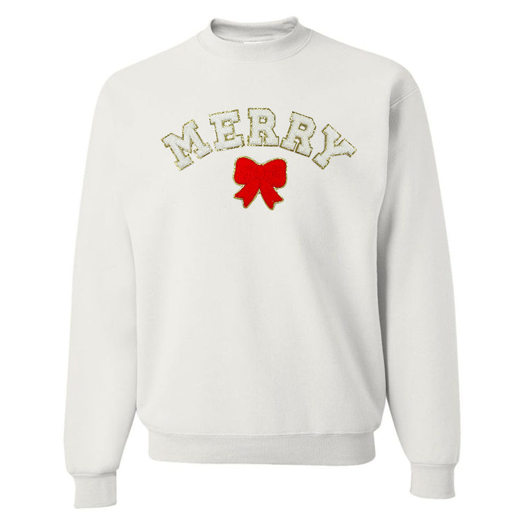 White Merry Letter Patch Crewneck Sweatshirt