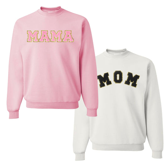 Mama/Mom Letter Patch Crewneck Sweatshirt