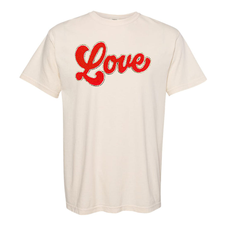 Script Red Love Letter Patch Comfort Colors T-Shirt