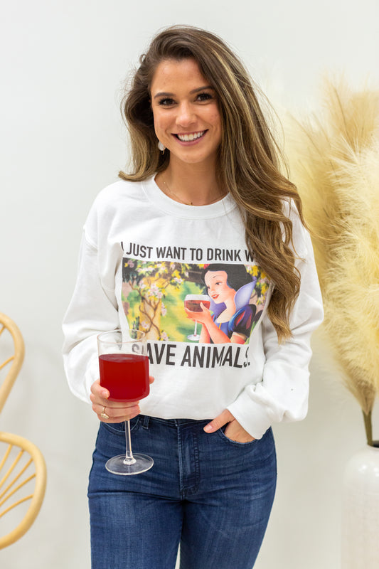 Drink Wine and Save Animals Crewneck Sweatshirt